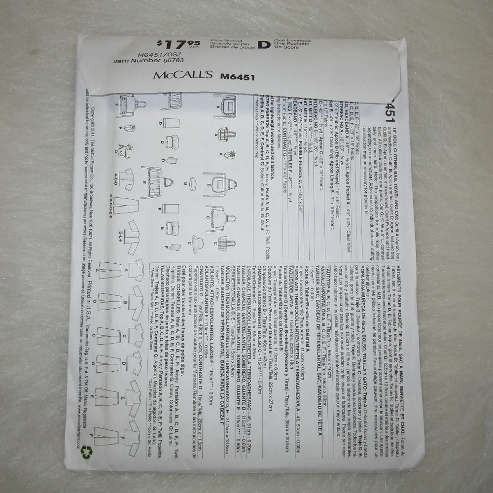 McCall's M6451 Aprons Hats Tops Pants Accessories and a KITTY
